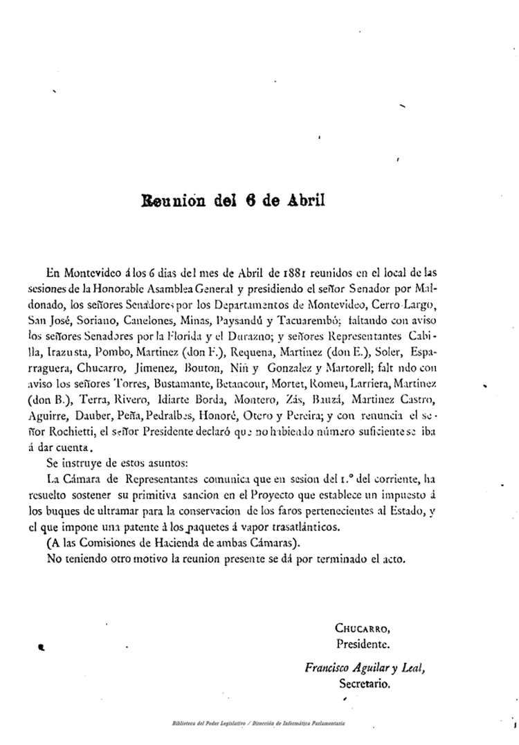 DIARIO DE SESIONES DE LA ASAMBLEA GENERAL del 06/04/1881